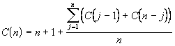C(n)=n+1+sum(j=1,n,c(j-1)+c(n-j))