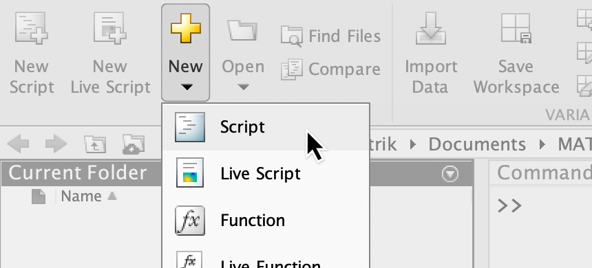 Bild: knappen New/Script i Matlab